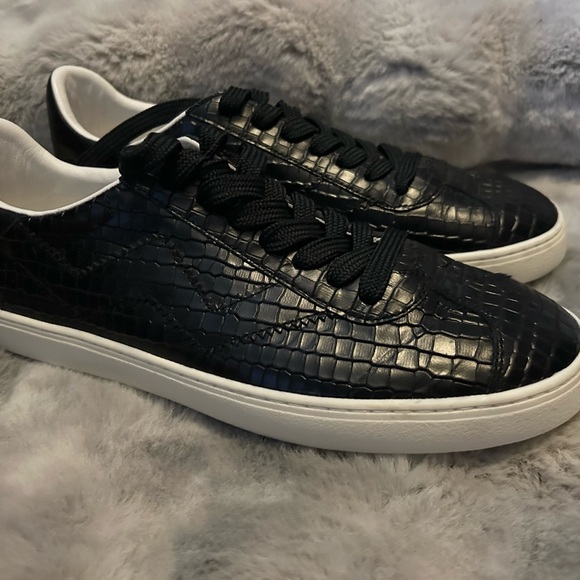 Stuart Weitzman Shoes - Stuart Weitzman Black Croc-Embossed Sneakers
